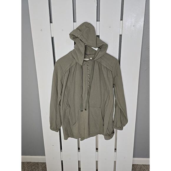 Soft Surroundings Neutral Olive Green Cotton Pullover Hoodie Small Cottagecore - Picture 1 of 8